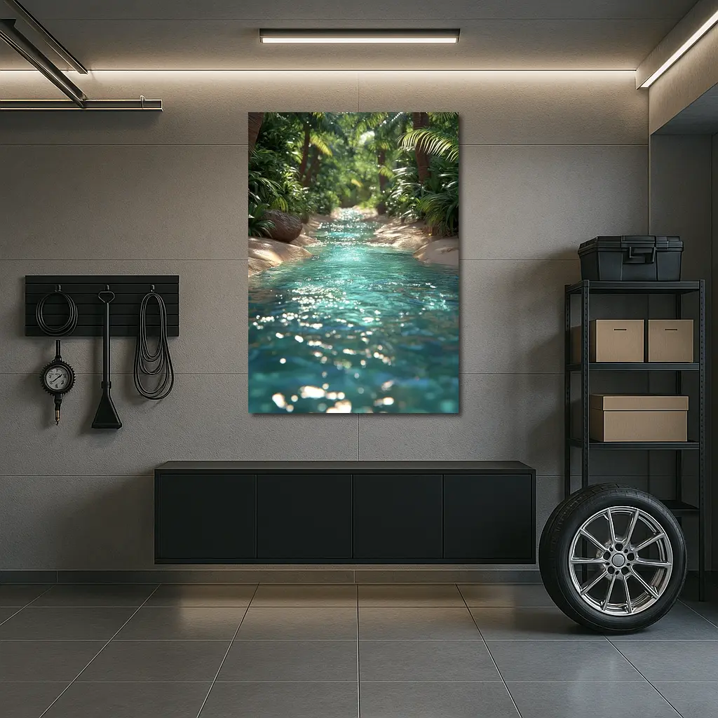 Tropical Stream Through Lush Palm Forest – Wall Art