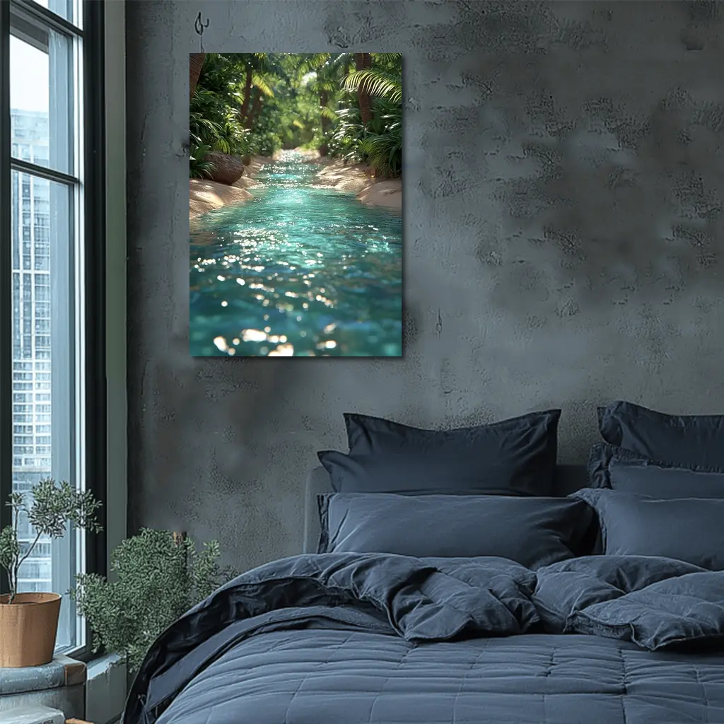 Tropical Stream Through Lush Palm Forest – Wall Art