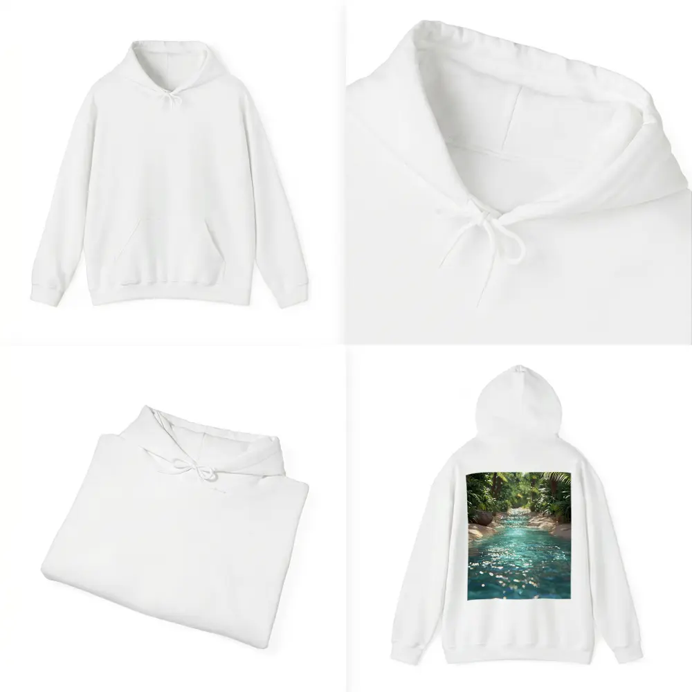 Tropical Stream Through Lush Palm Forest – Hoodies