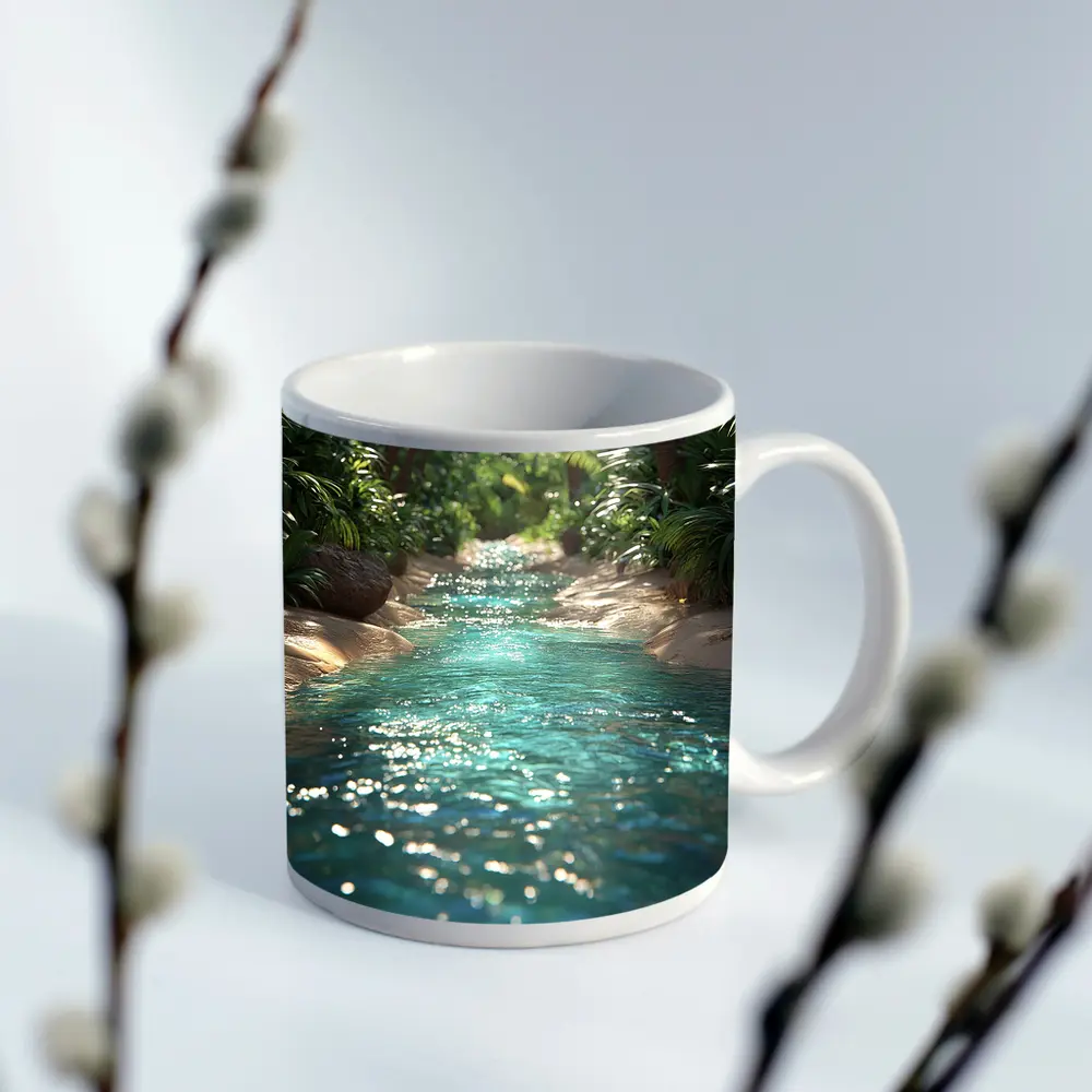 Tropical Stream Through Lush Palm Forest – Mugs