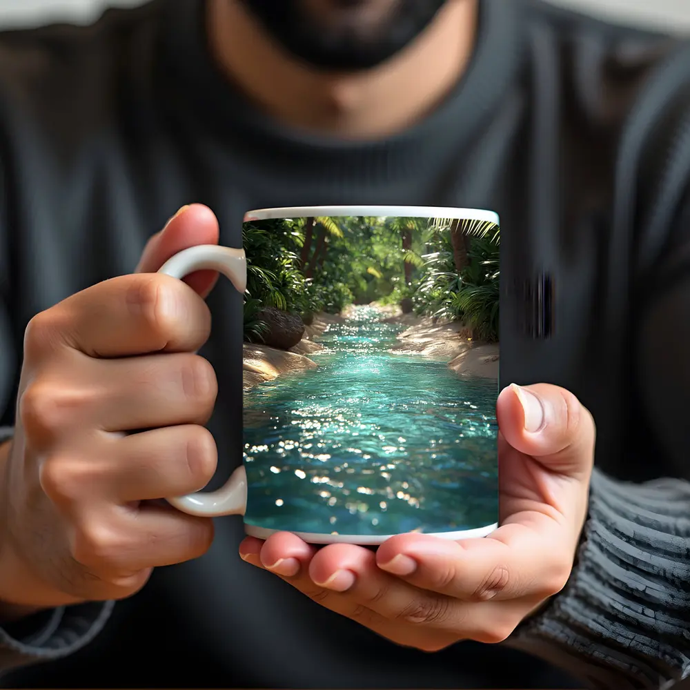 Tropical Stream Through Lush Palm Forest – Mugs