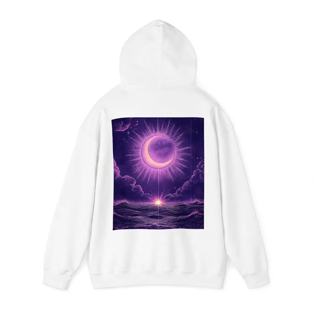 Crescent Moon Over Purple Ocean Night Sky – Hoodies