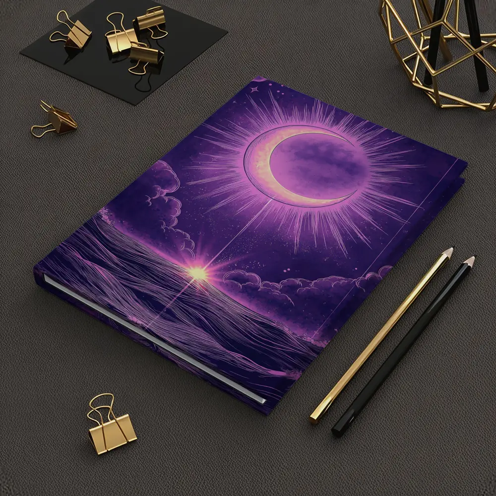 Crescent Moon Over Purple Ocean Night Sky – Notebooks