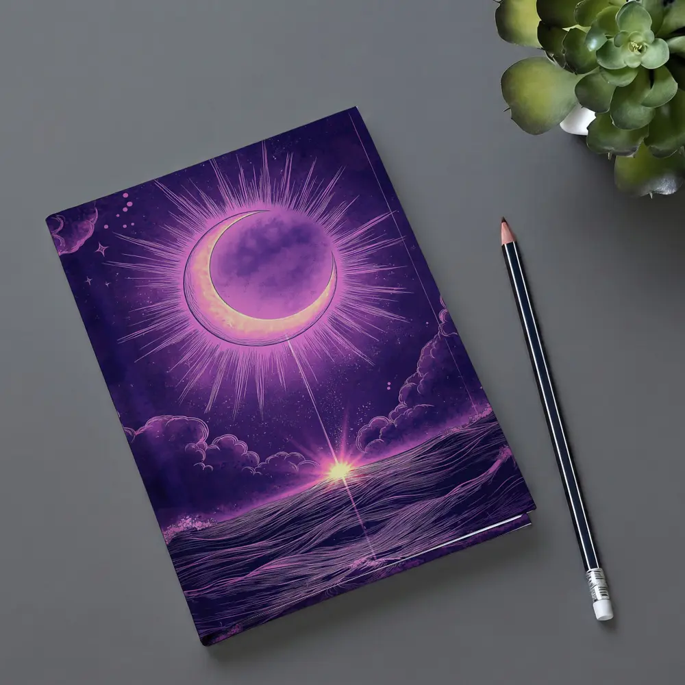 Crescent Moon Over Purple Ocean Night Sky – Notebooks