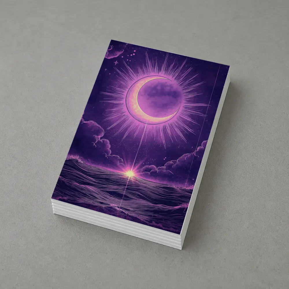 Crescent Moon Over Purple Ocean Night Sky – Postcards
