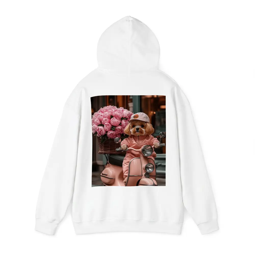 Cute Dog Riding Pink Scooter With Peonies – Hoodies