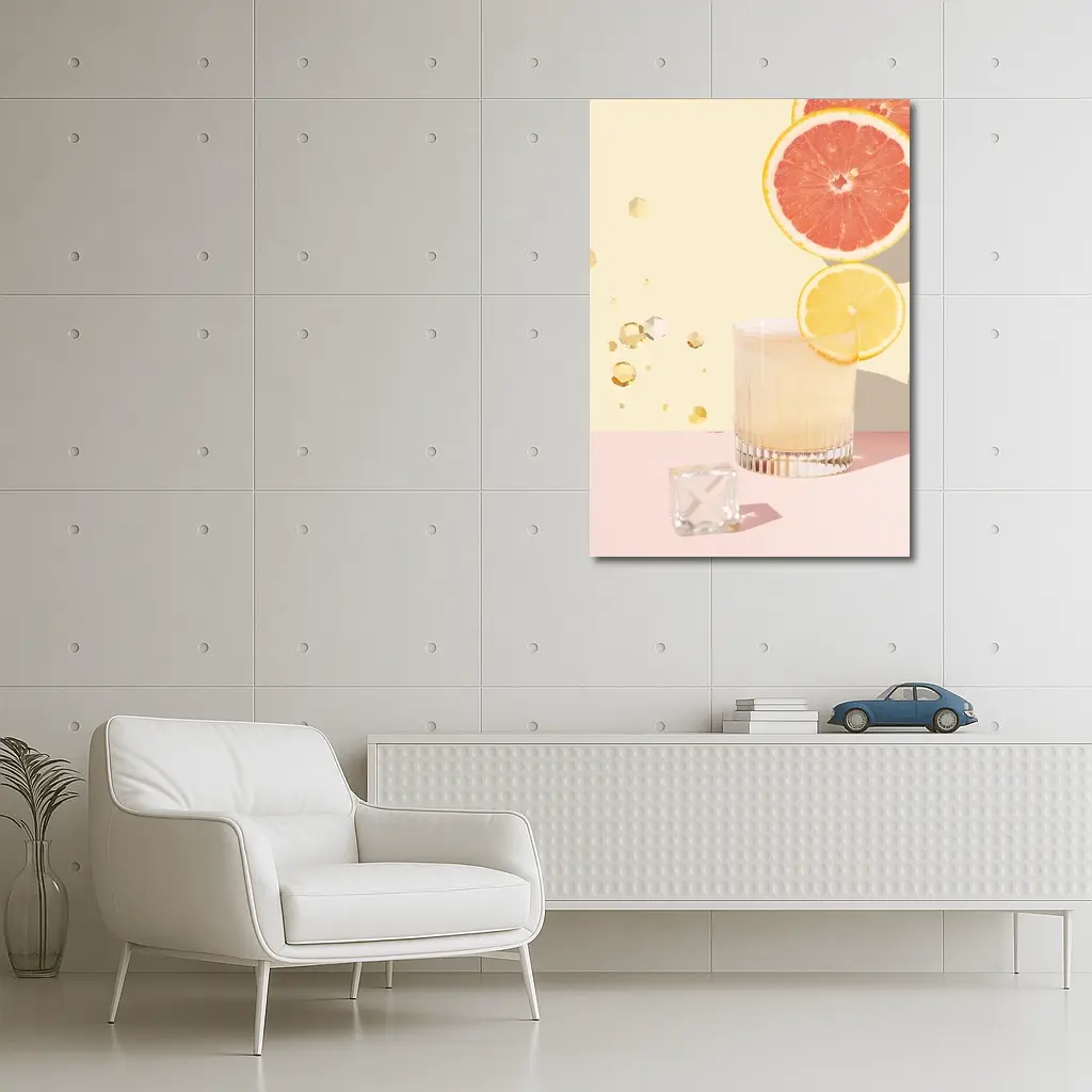Citrus Cocktail Glass Pink Pastel Background – Wall Art