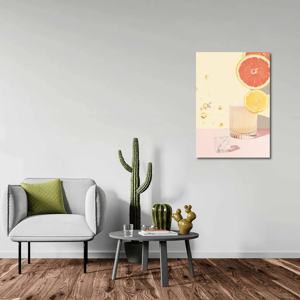 Citrus Cocktail Glass Pink Pastel Background – Wall Art