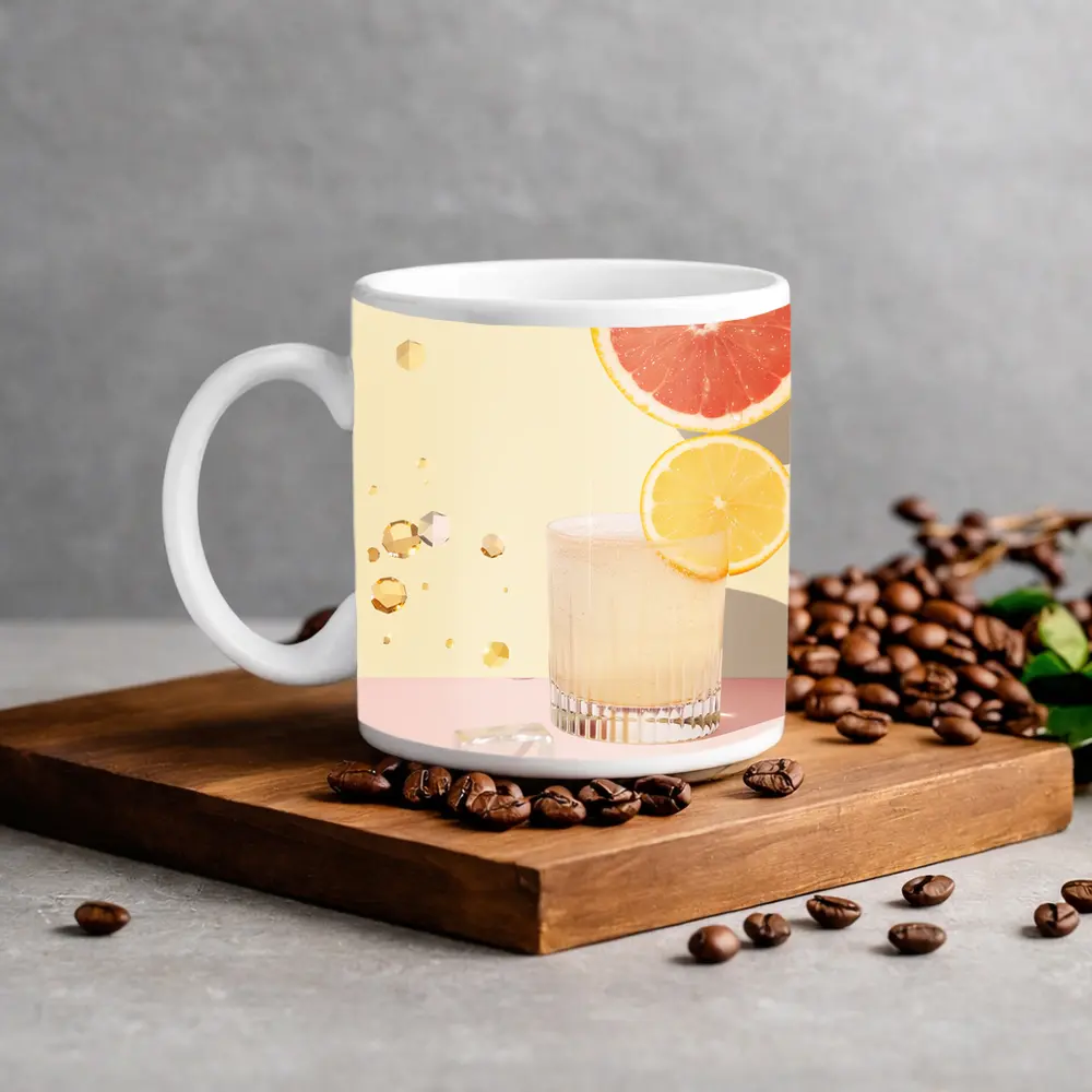 Citrus Cocktail Glass Pink Pastel Background – Mugs
