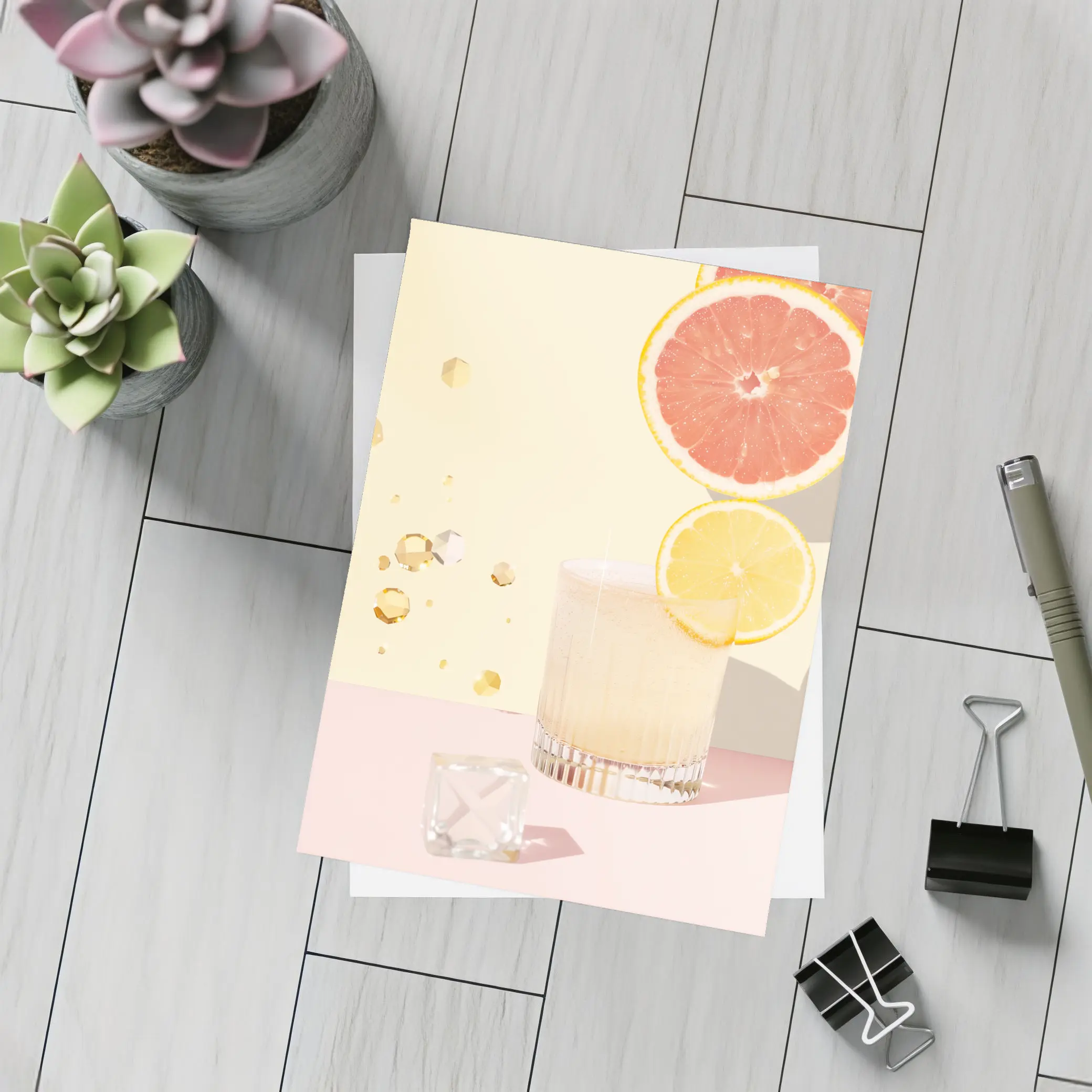 Citrus Cocktail Glass Pink Pastel Background – Postcards