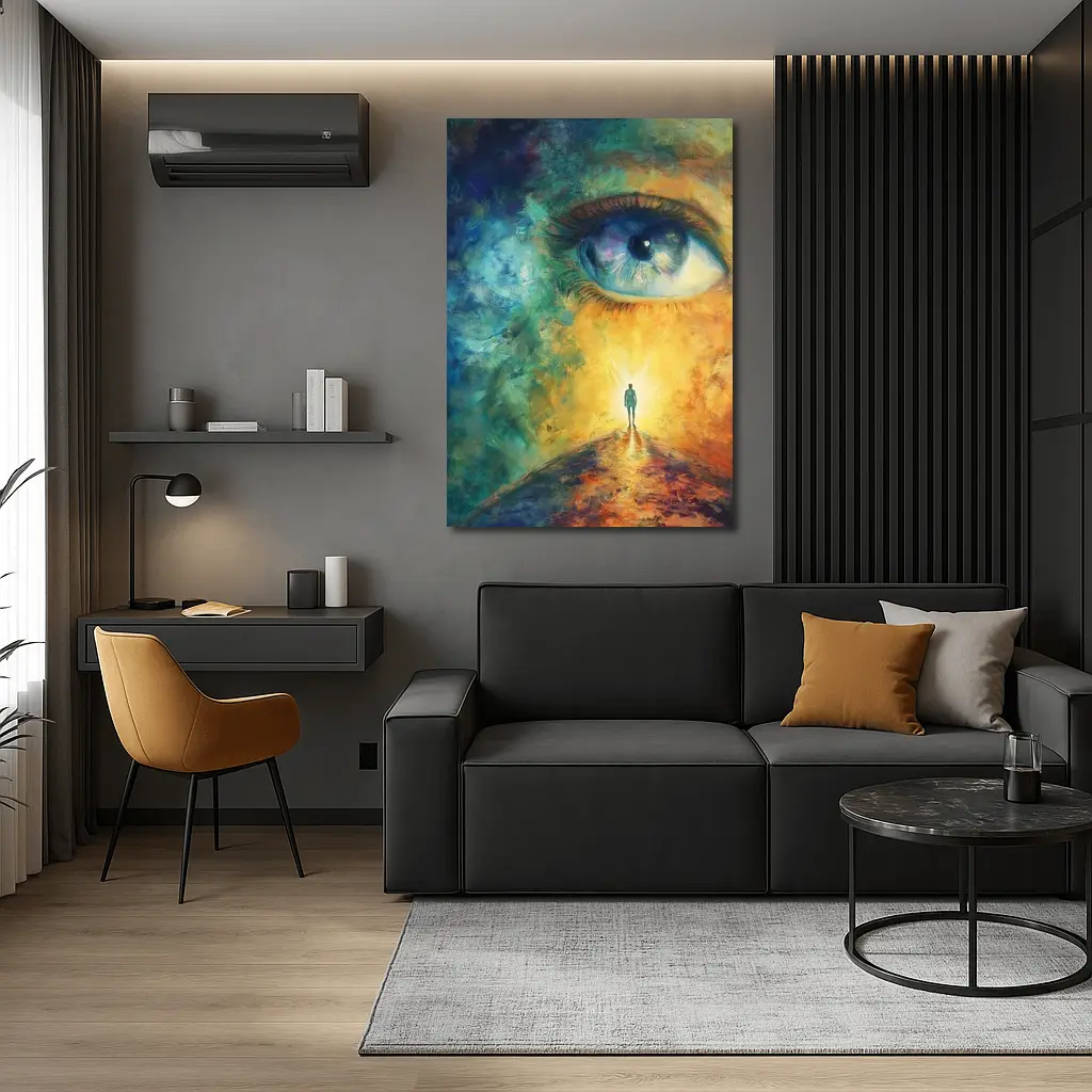 Giant Eye Human Silhouette Surreal Oil Painting – Wall Art