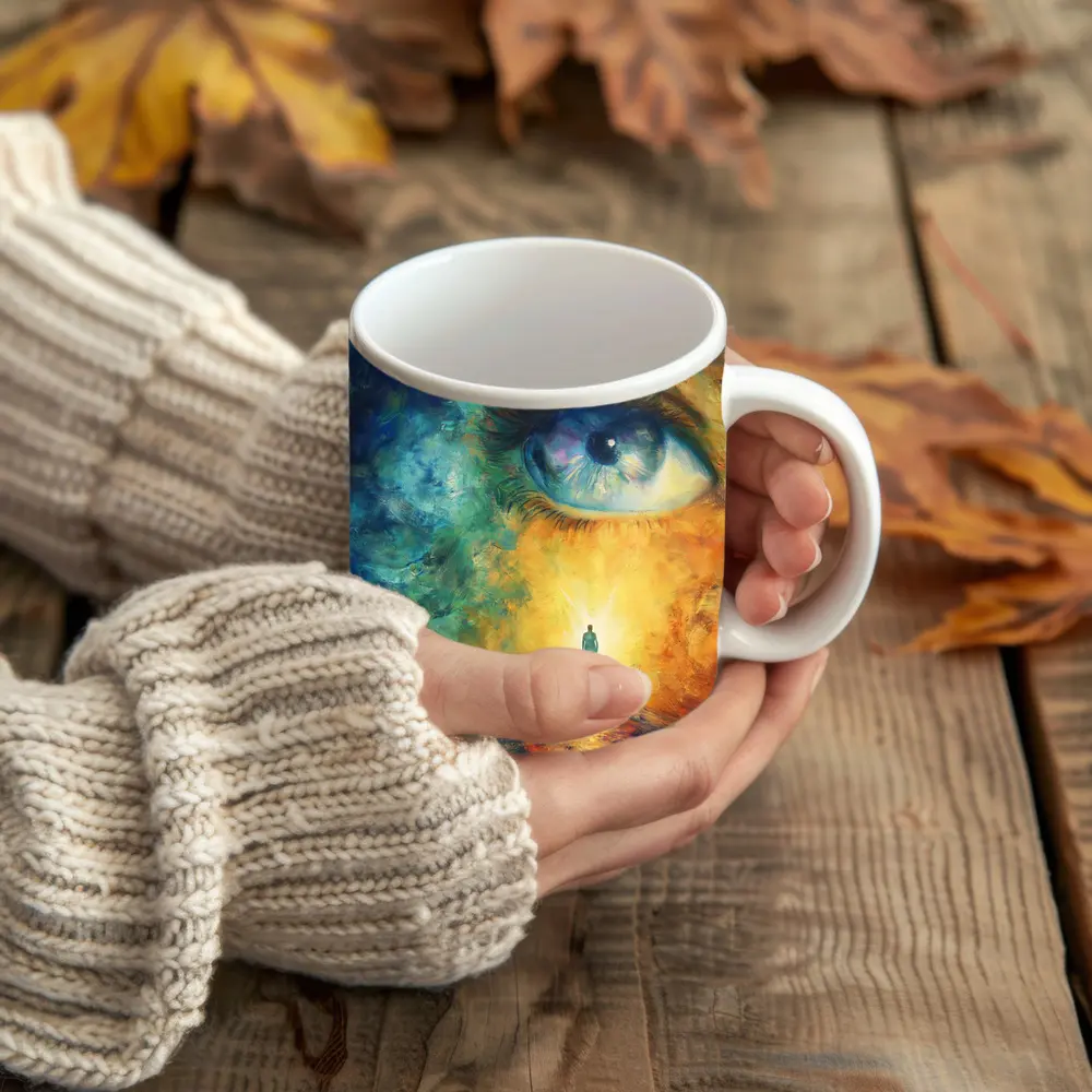 Giant Eye Human Silhouette Surreal Oil Painting – Mugs