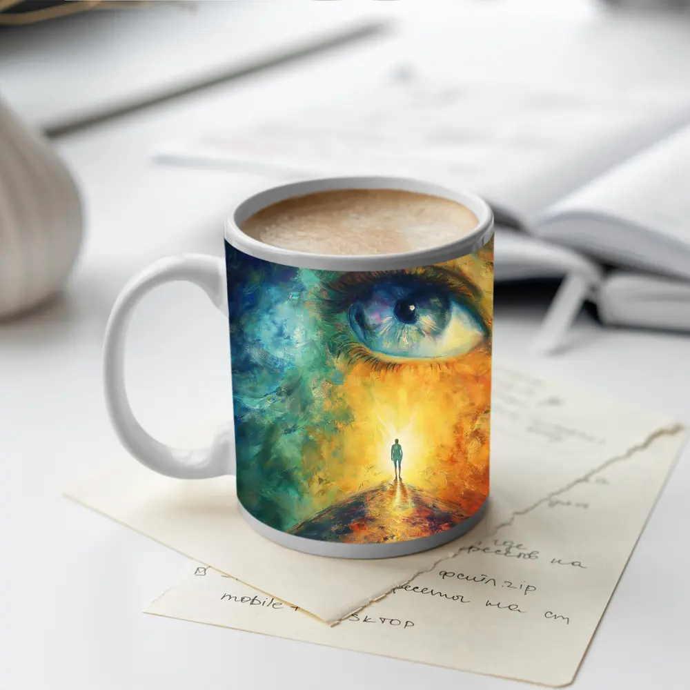 Giant Eye Human Silhouette Surreal Oil Painting – Mugs