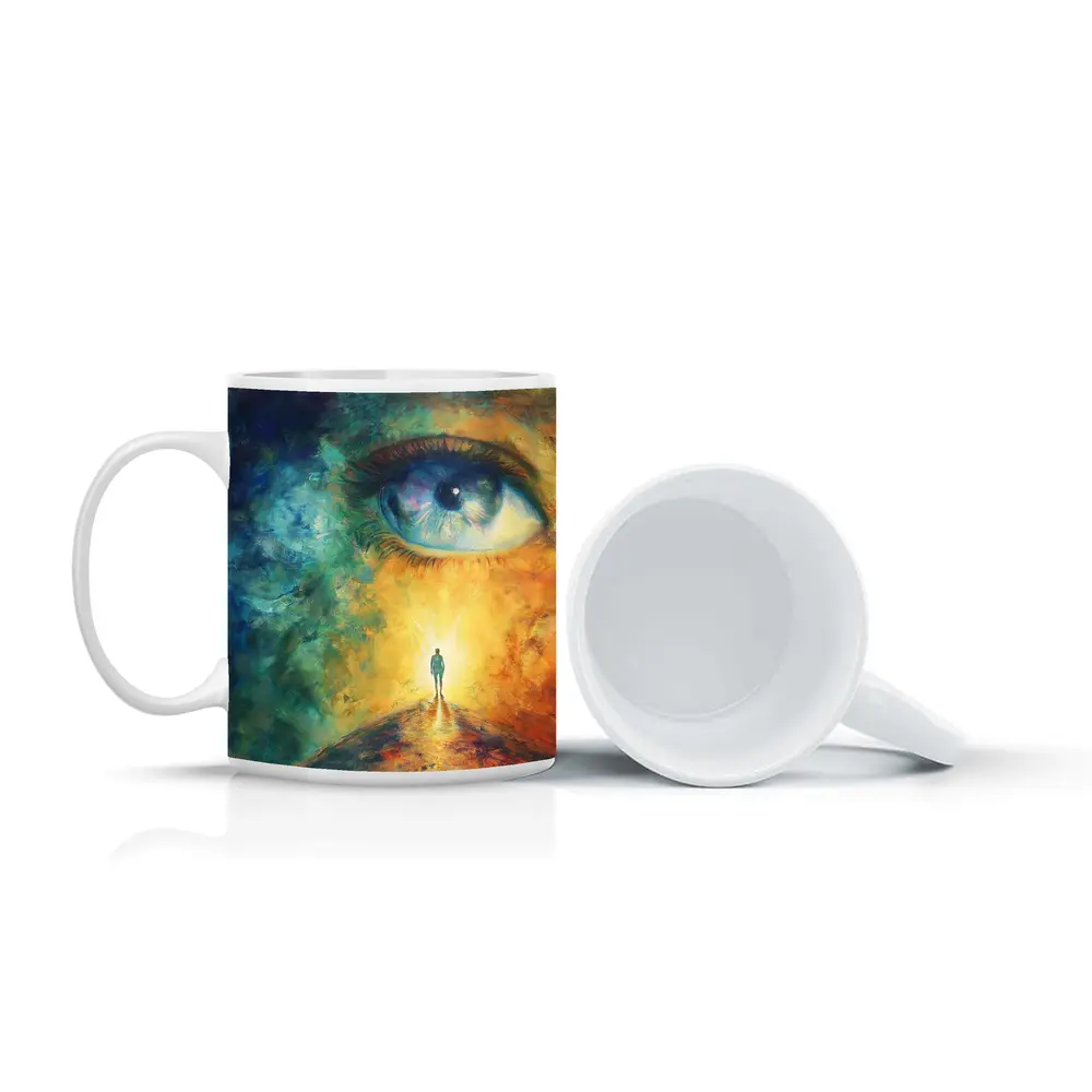 Giant Eye Human Silhouette Surreal Oil Painting – Mugs
