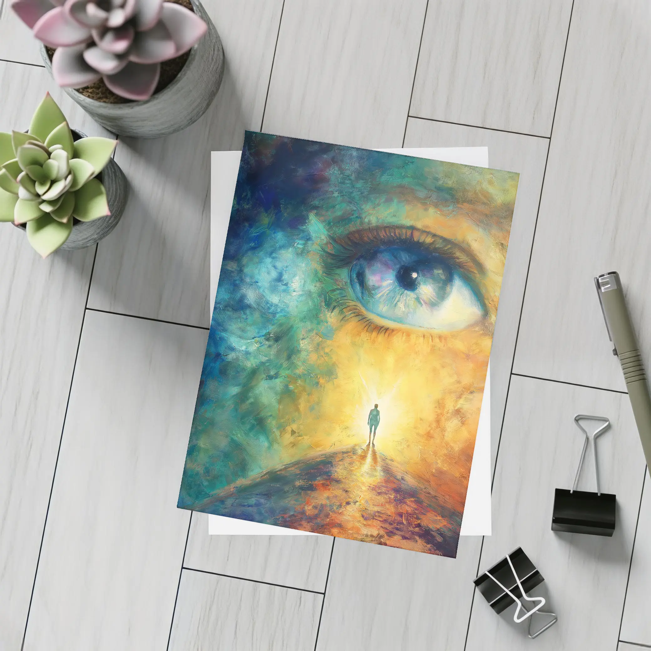 Giant Eye Human Silhouette Surreal Oil Painting – Postcards