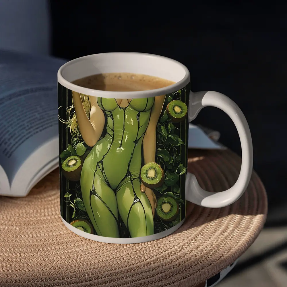 Art Nouveau Blonde Woman Kiwi Green Suit – Mugs