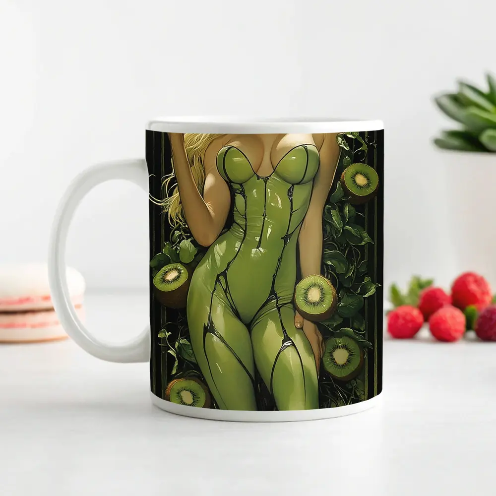 Art Nouveau Blonde Woman Kiwi Green Suit – Mugs