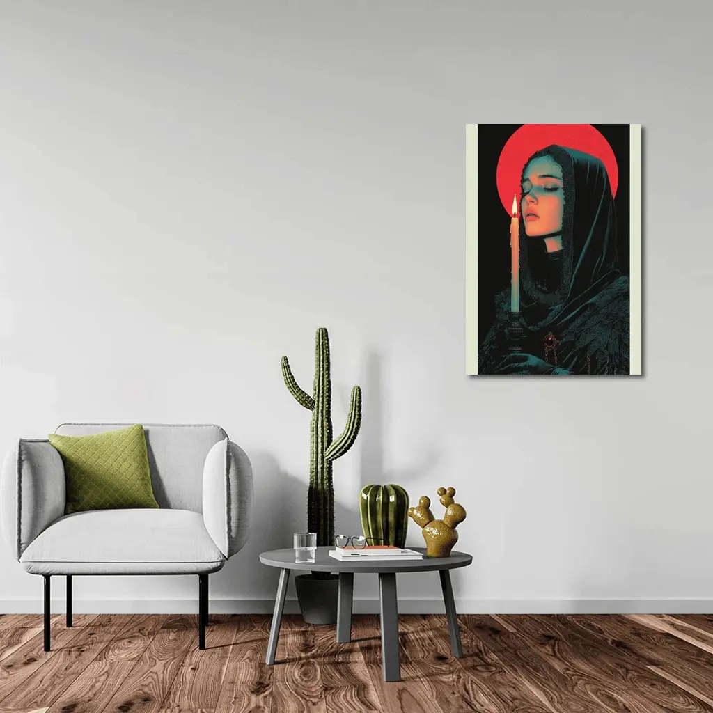Dark Gothic Woman Candle Red Halo – Wall Art
