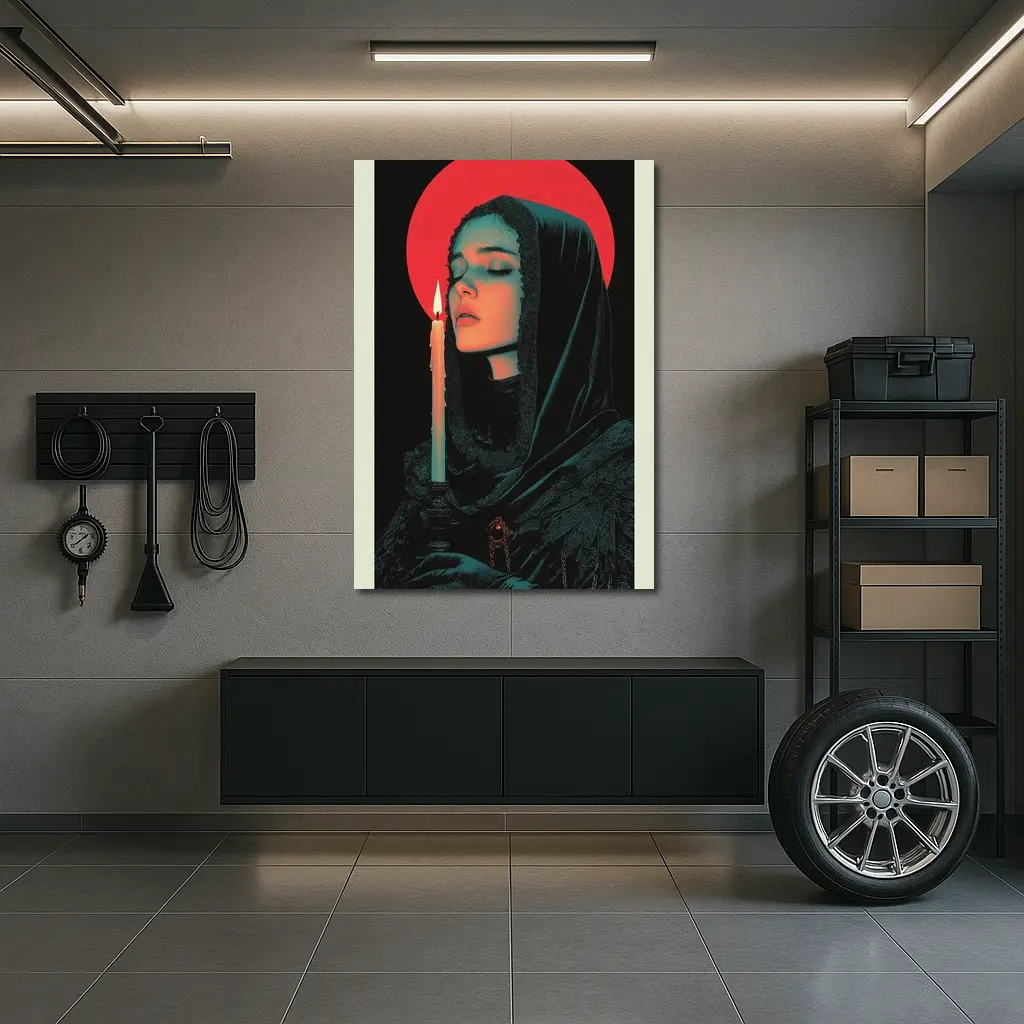Dark Gothic Woman Candle Red Halo – Wall Art