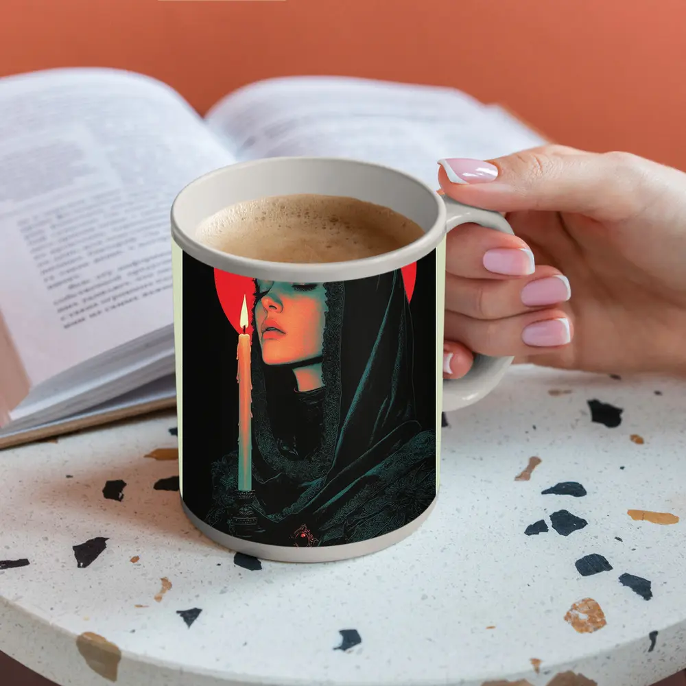 Dark Gothic Woman Candle Red Halo – Mugs