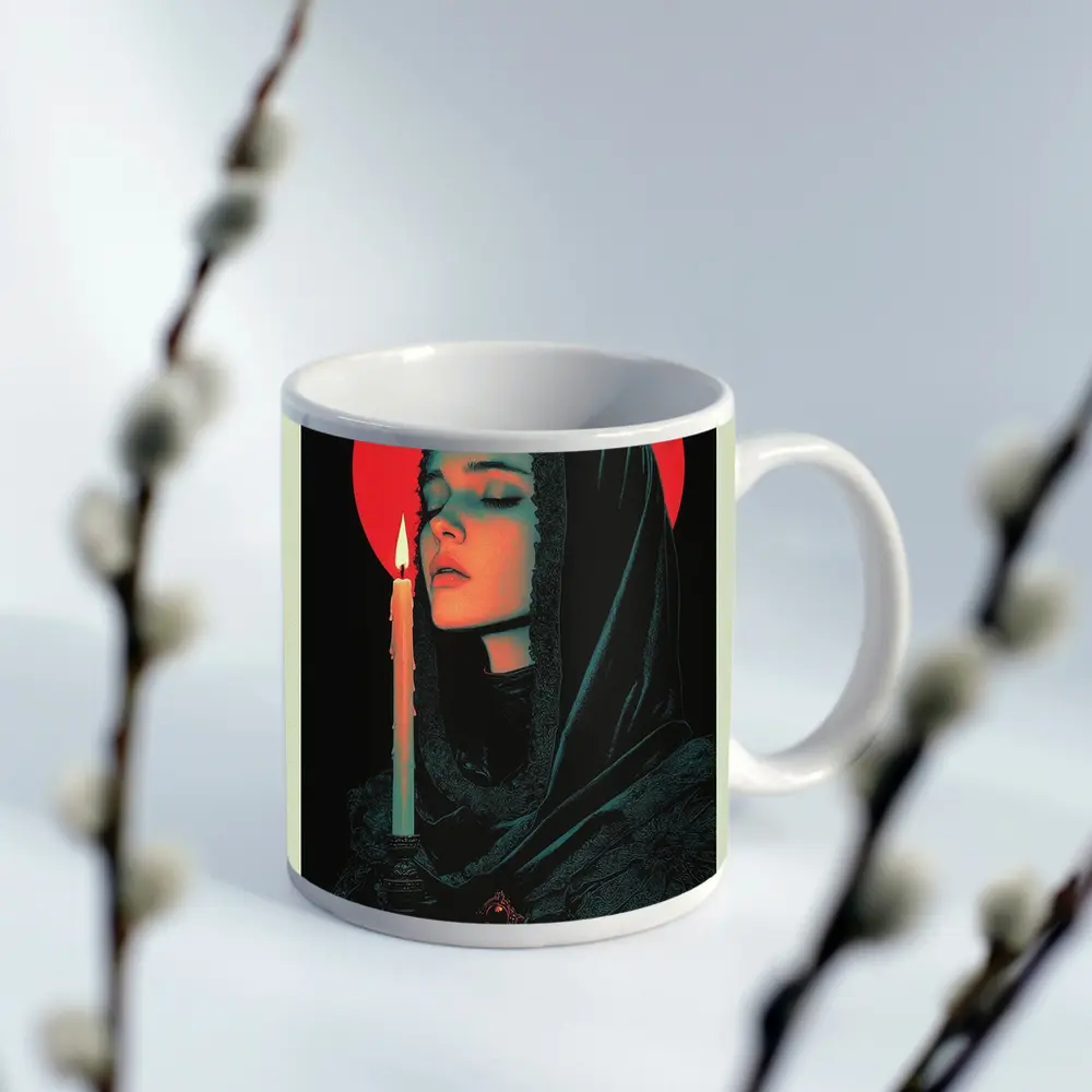 Dark Gothic Woman Candle Red Halo – Mugs