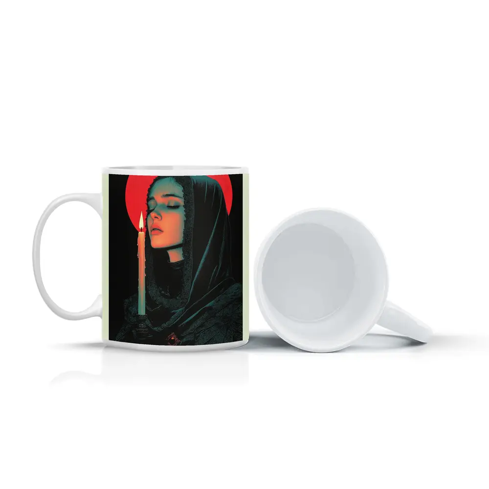 Dark Gothic Woman Candle Red Halo – Mugs