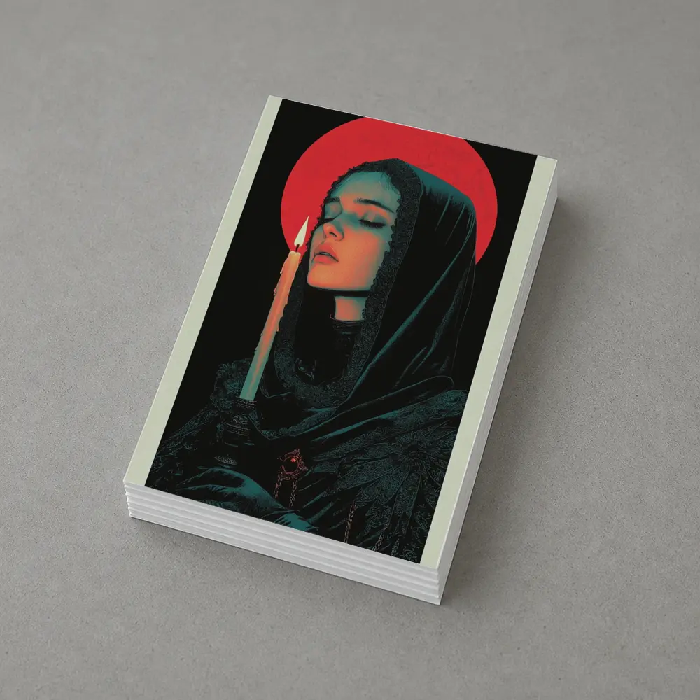 Dark Gothic Woman Candle Red Halo – Postcards