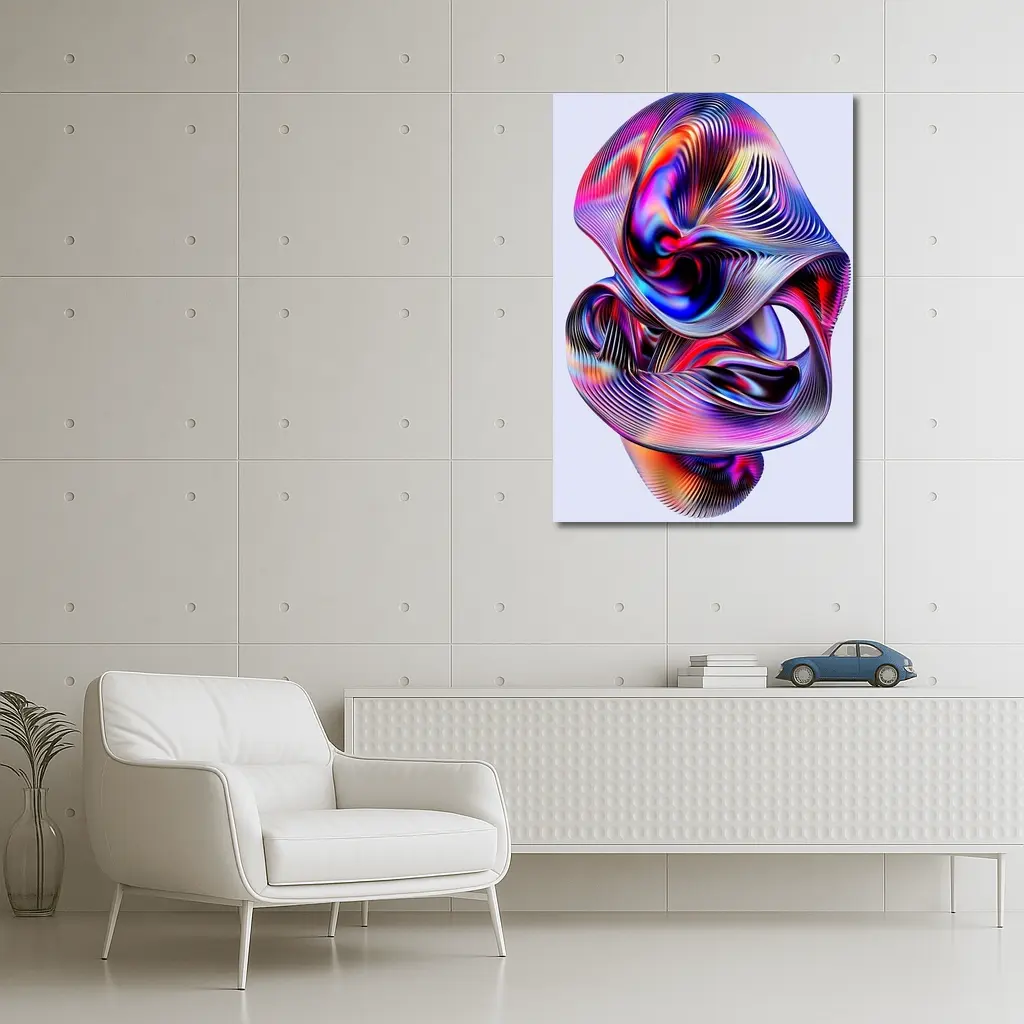 Iridescent Abstract Fluid Sculpture On Gray – Wall Art