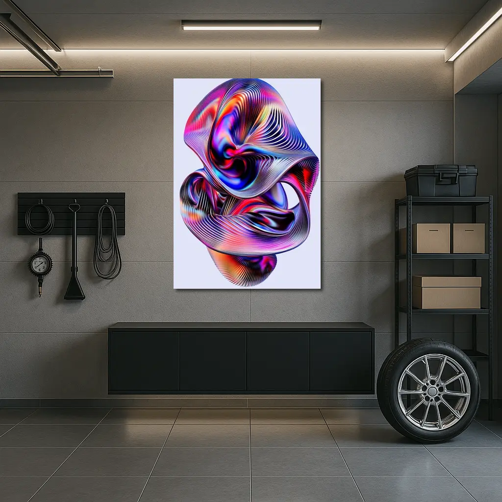 Iridescent Abstract Fluid Sculpture On Gray – Wall Art