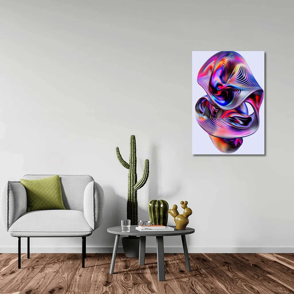 Iridescent Abstract Fluid Sculpture On Gray – Wall Art