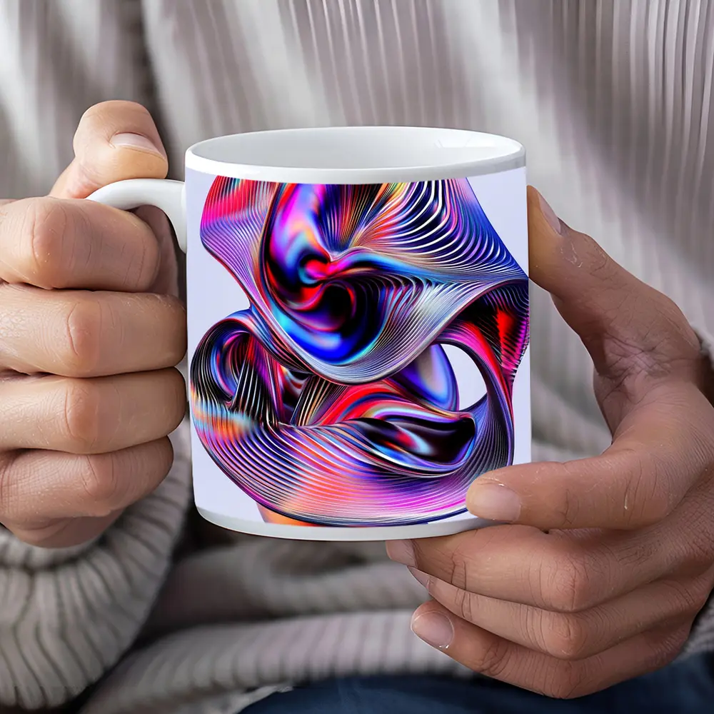 Iridescent Abstract Fluid Sculpture On Gray – Mugs