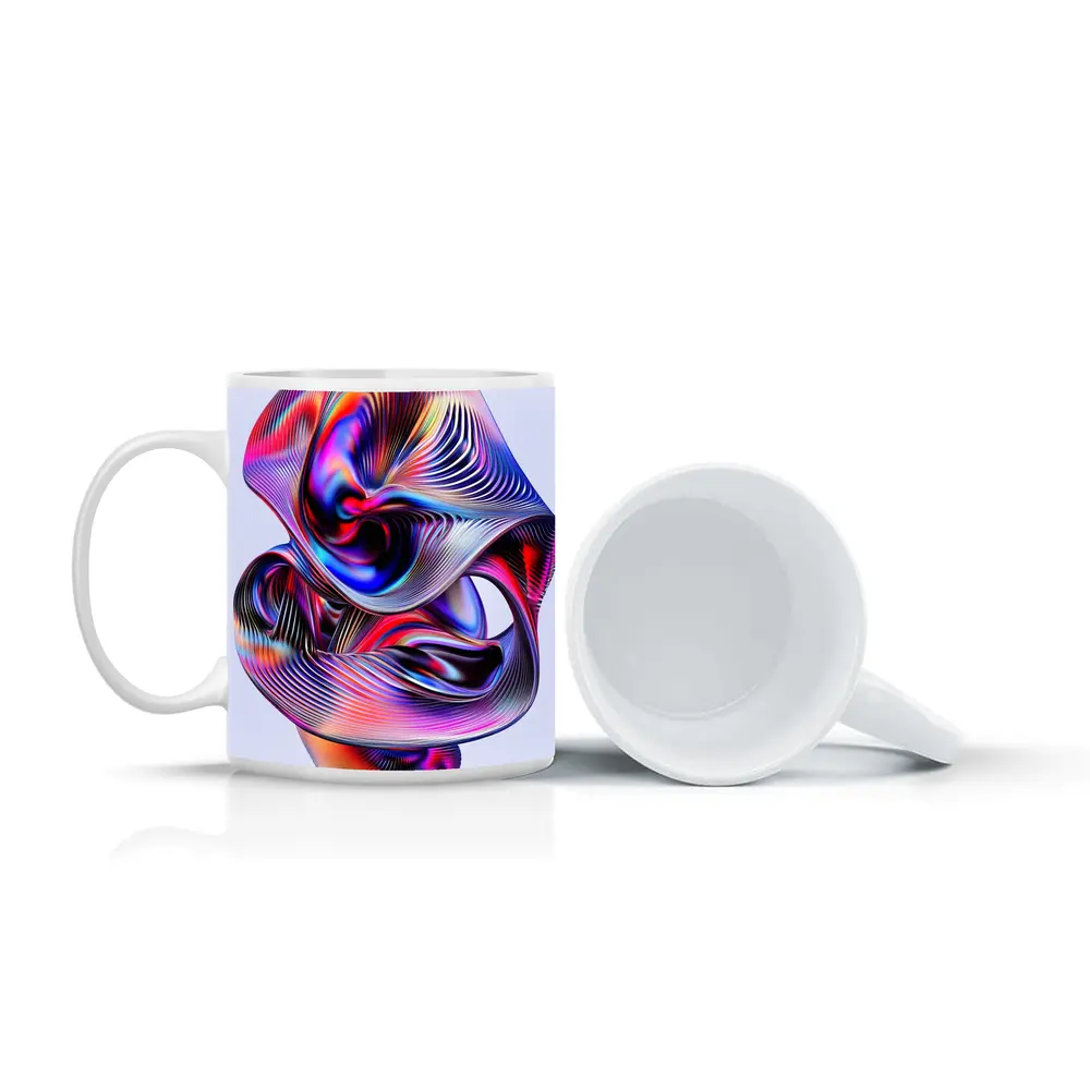 Iridescent Abstract Fluid Sculpture On Gray – Mugs