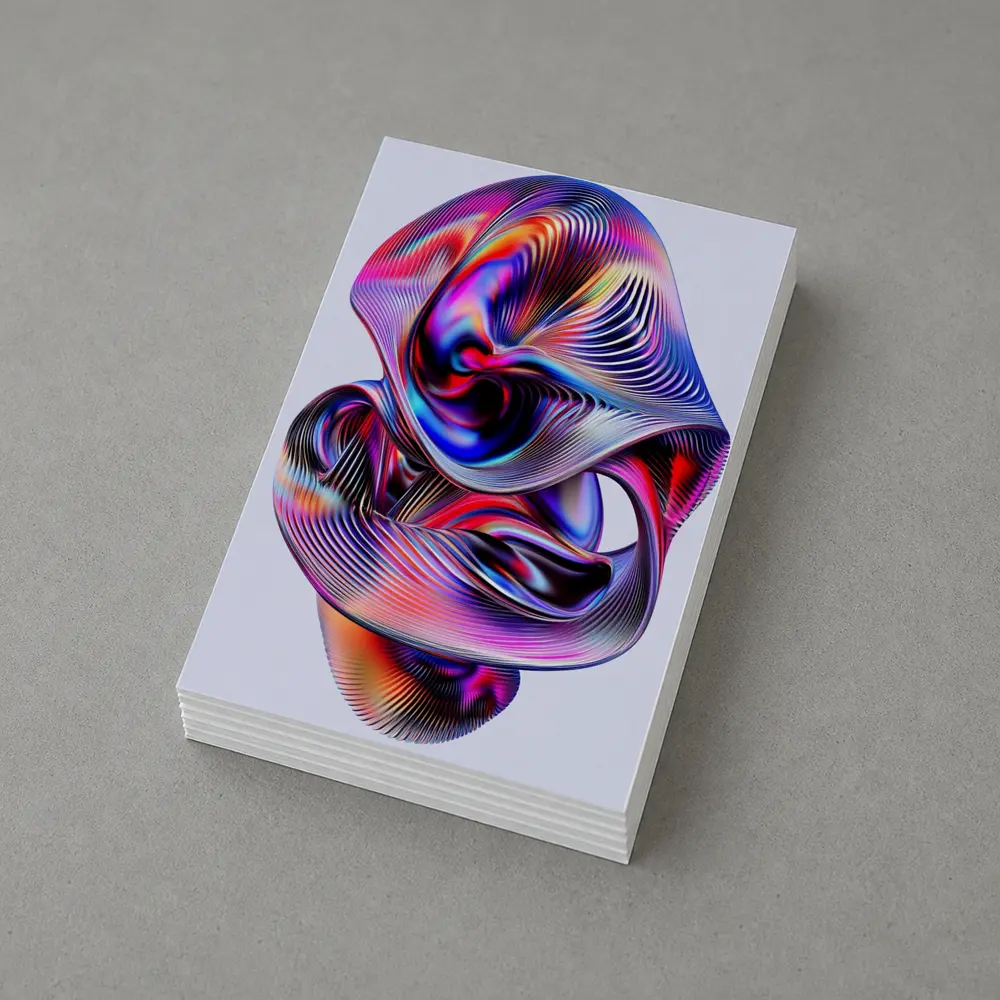 Iridescent Abstract Fluid Sculpture On Gray – Postcards