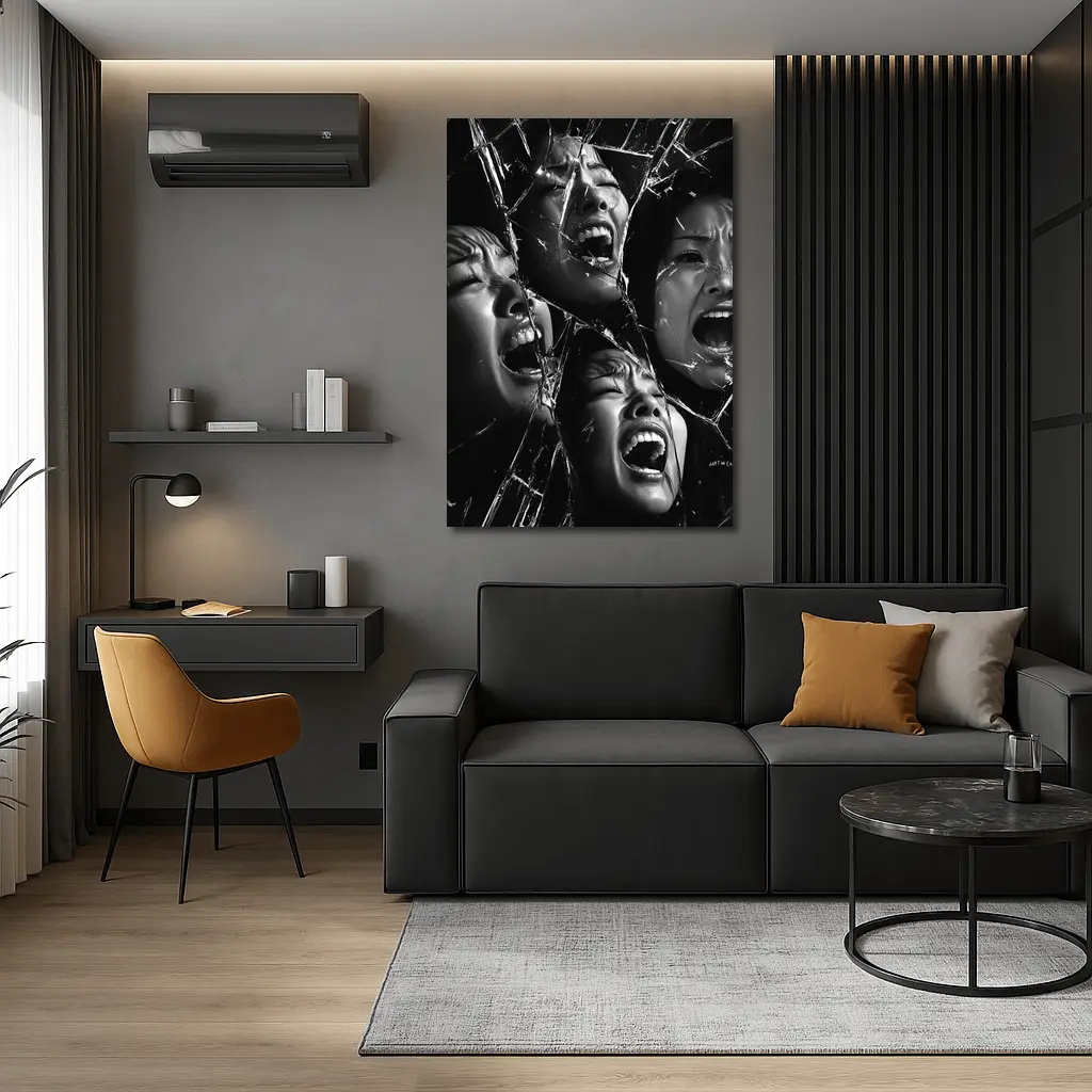 Black White Women Screaming Broken Mirror – Wall Art