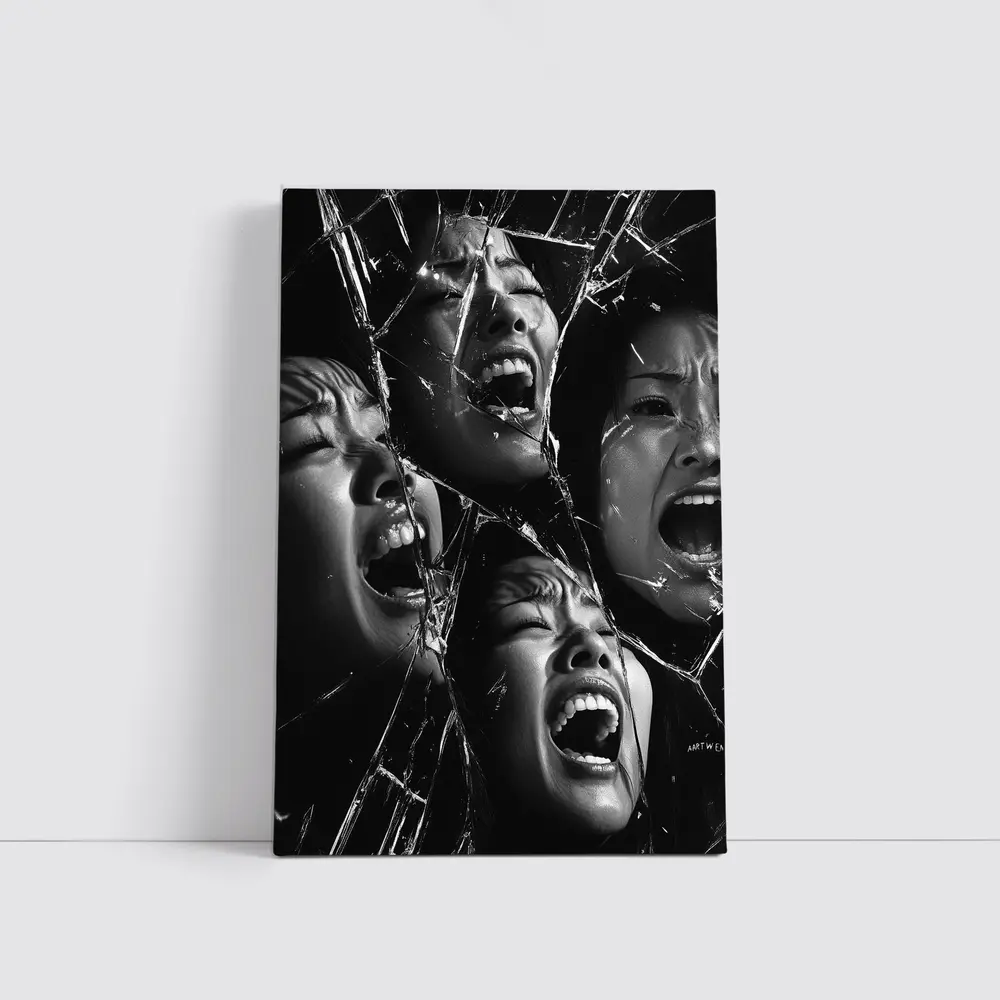 Black White Women Screaming Broken Mirror – Wall Art