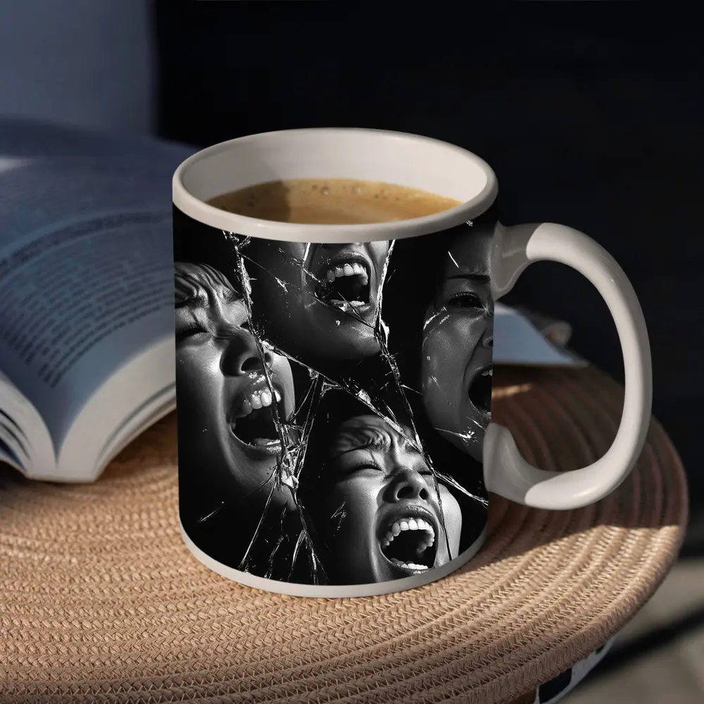 Black White Women Screaming Broken Mirror – Mugs