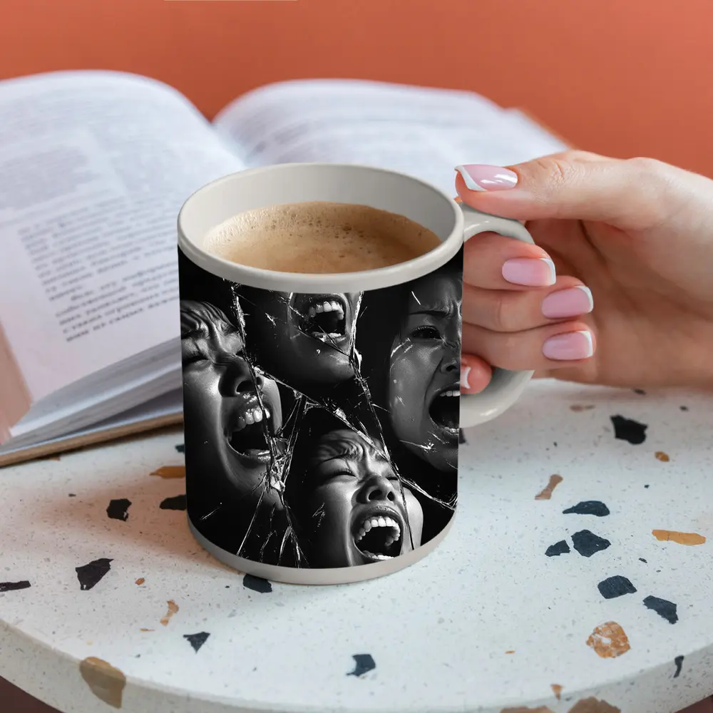Black White Women Screaming Broken Mirror – Mugs