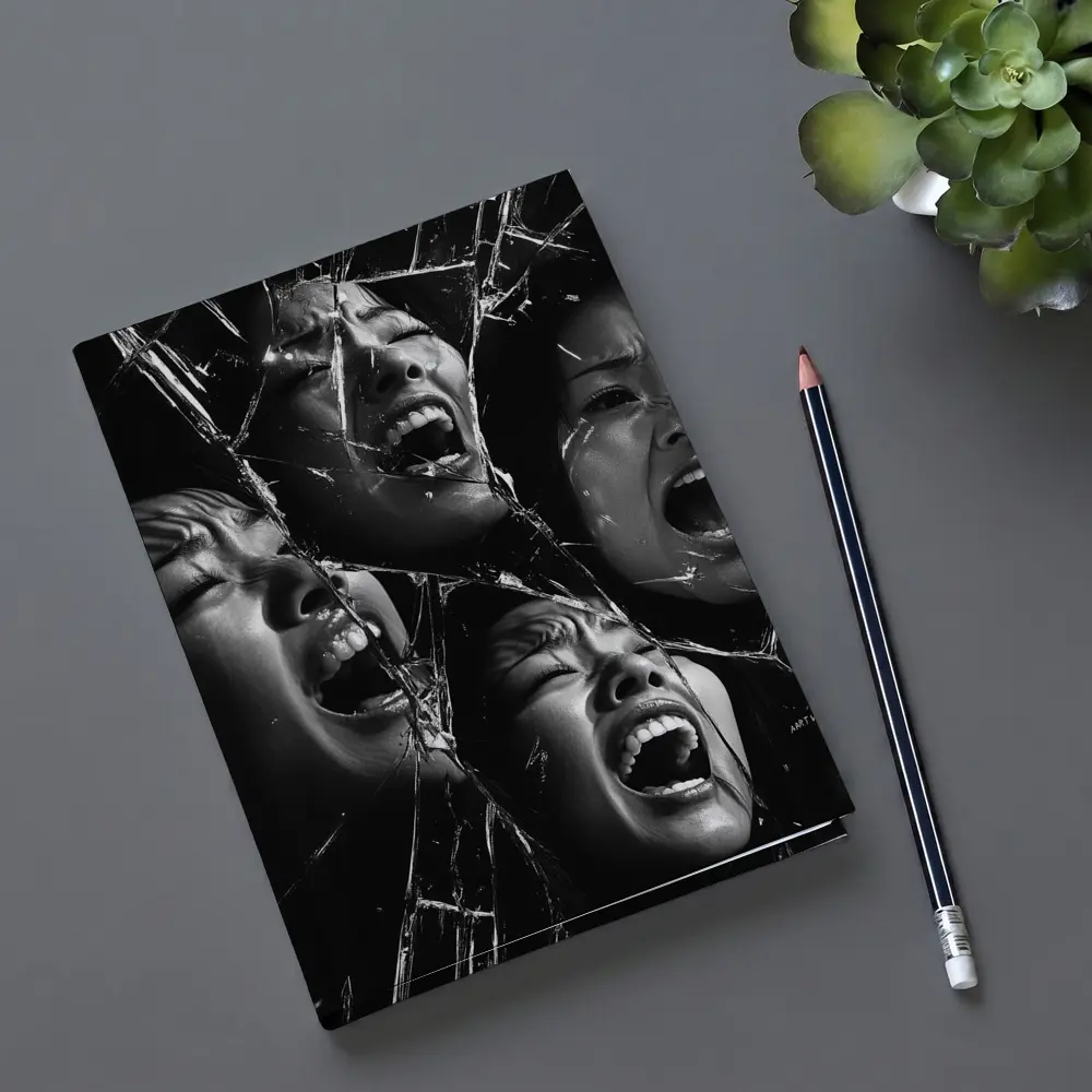 Black White Women Screaming Broken Mirror – Notebooks