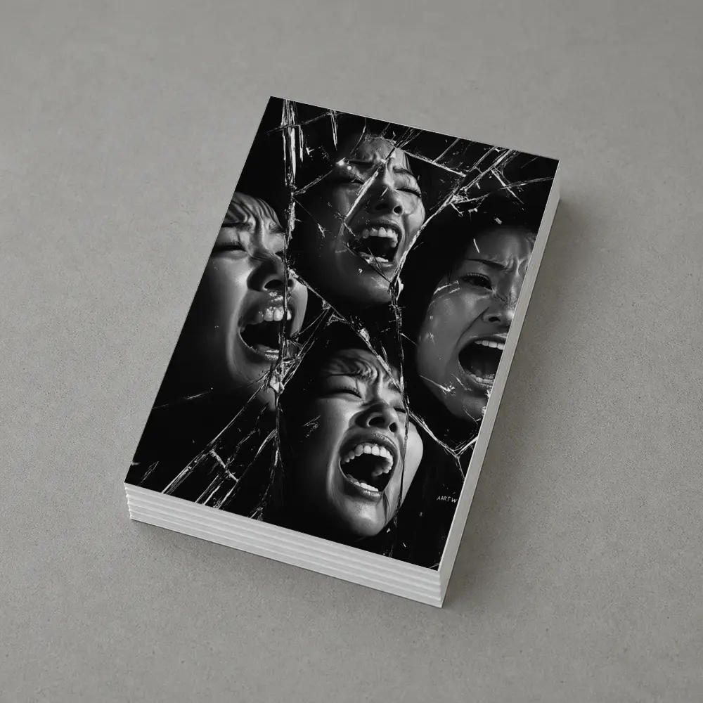 Black White Women Screaming Broken Mirror – Postcards
