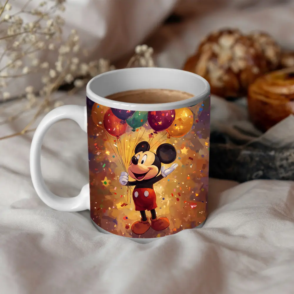 Mickey Mouse Balloons Confetti Celebration Art – Mugs