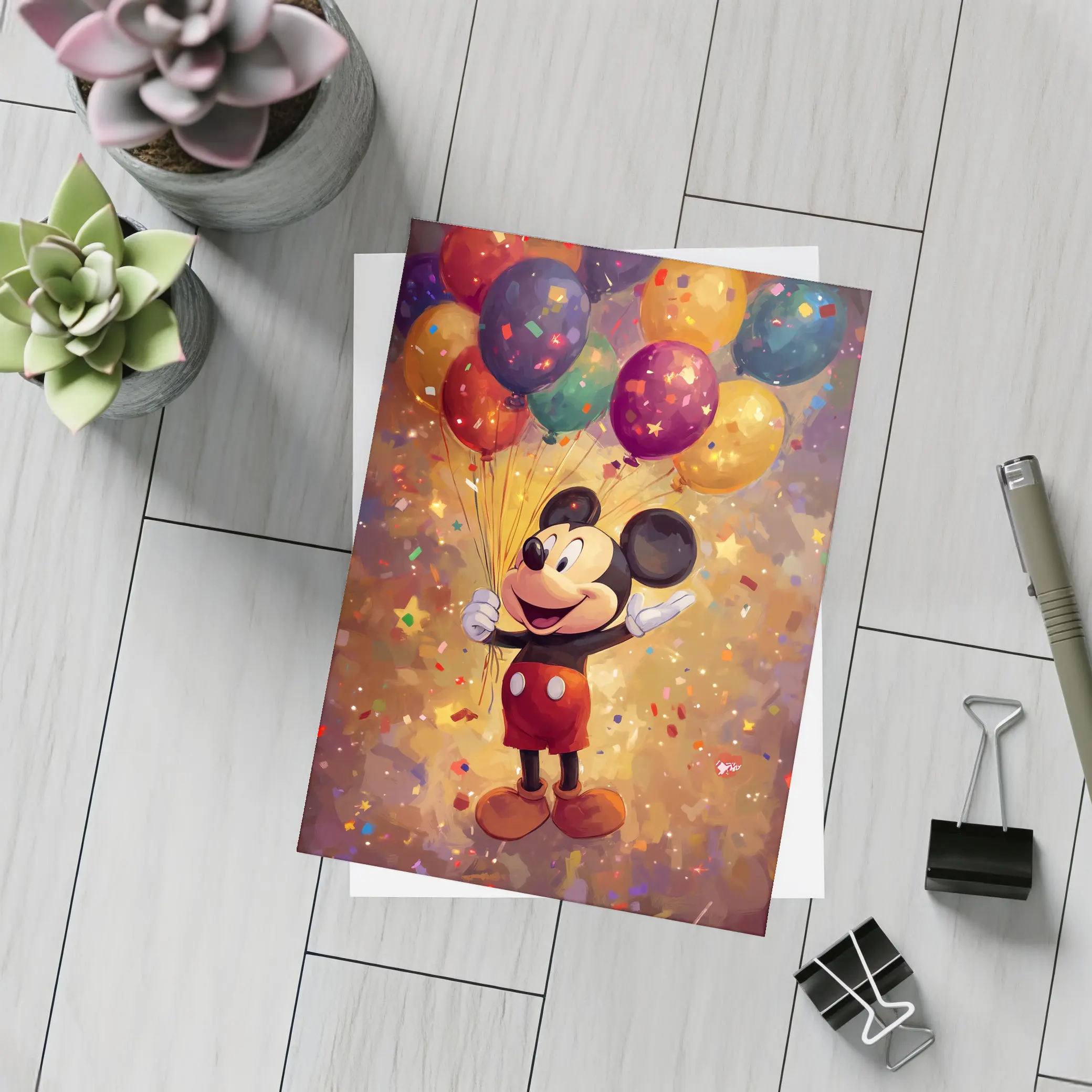 Mickey Mouse Balloons Confetti Celebration Art – Postcards