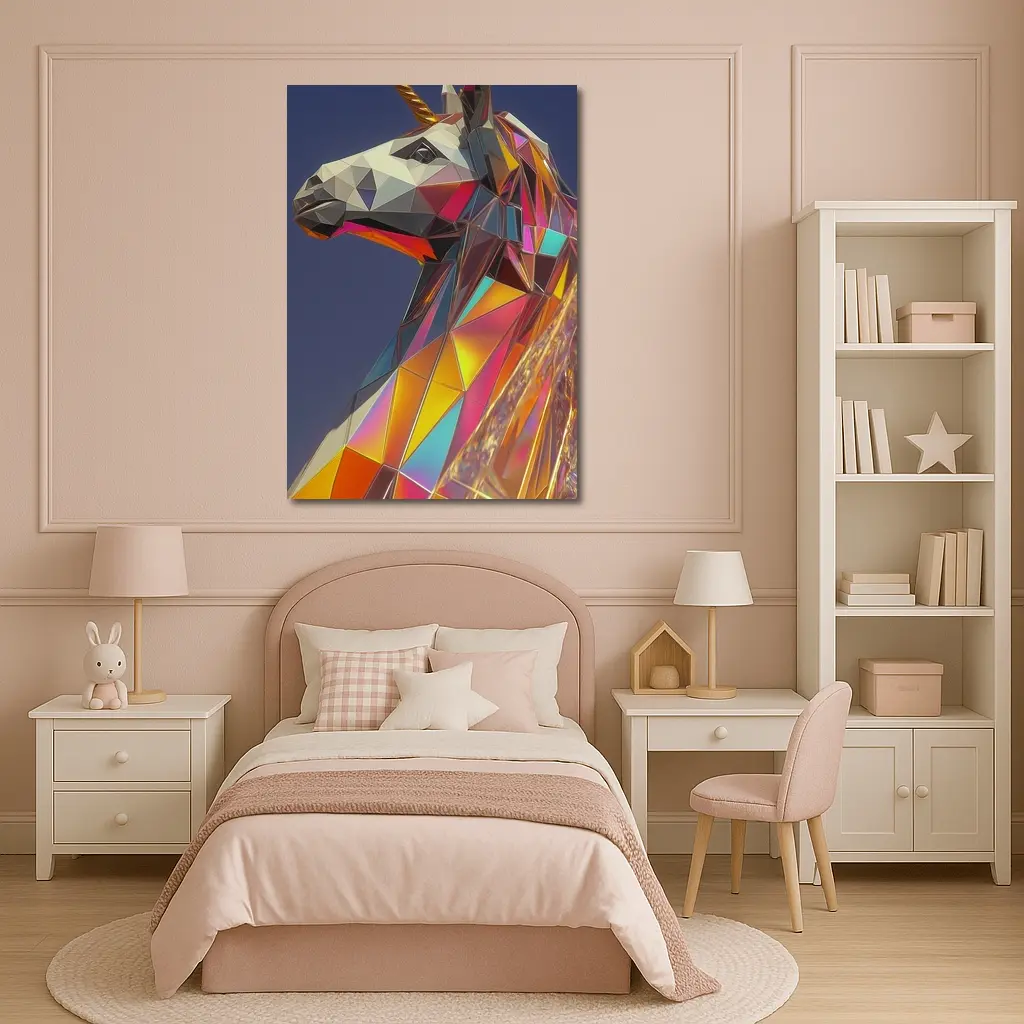 Low Poly Unicorn Rainbow Geometric Art – Wall Art