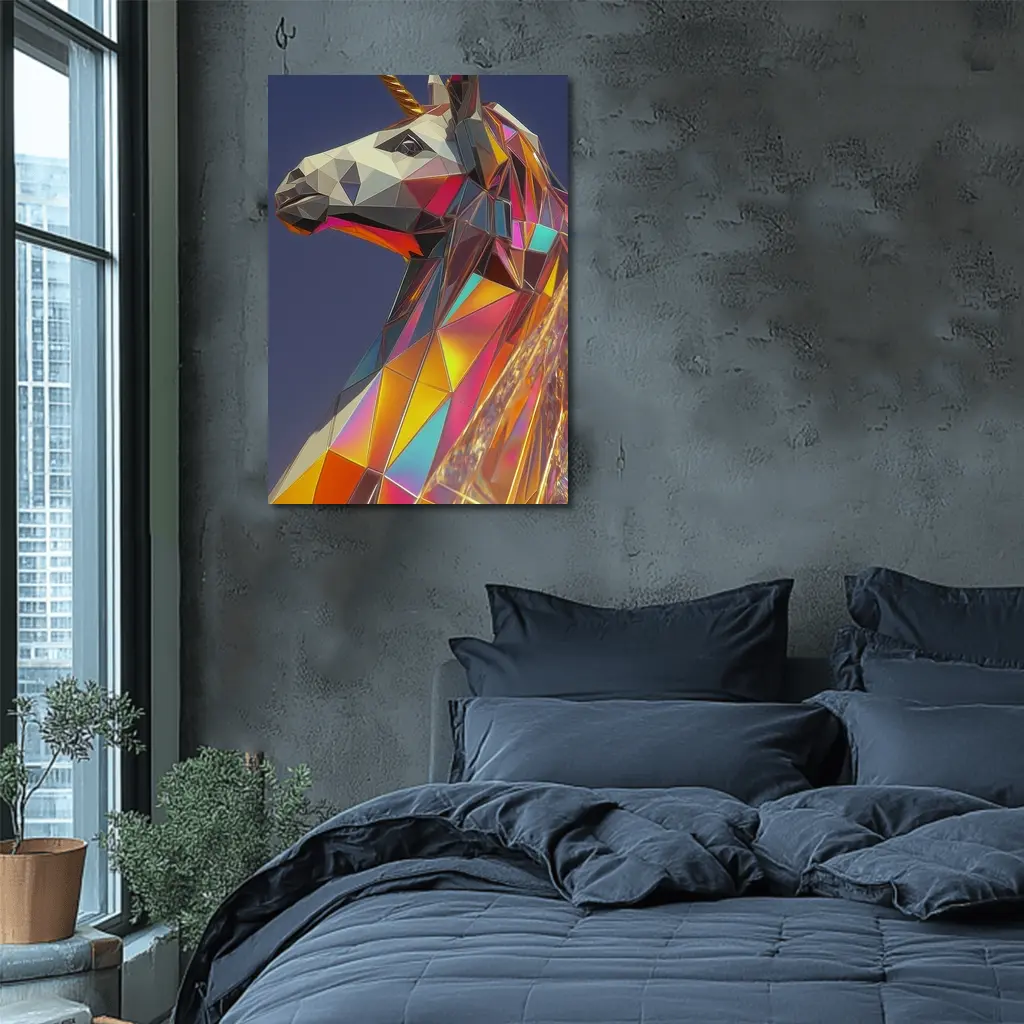 Low Poly Unicorn Rainbow Geometric Art – Wall Art