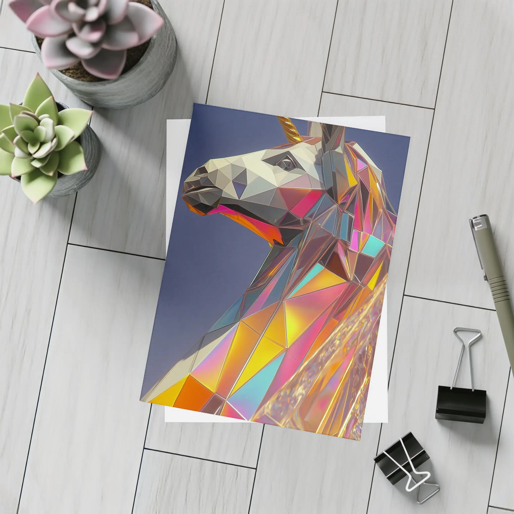 Low Poly Unicorn Rainbow Geometric Art – Postcards
