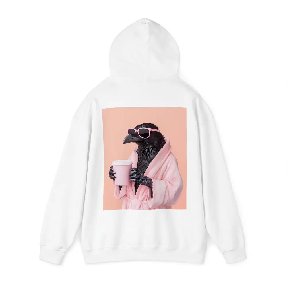 Raven In Pink Robe Holding Coffee Cup – Hoodies
