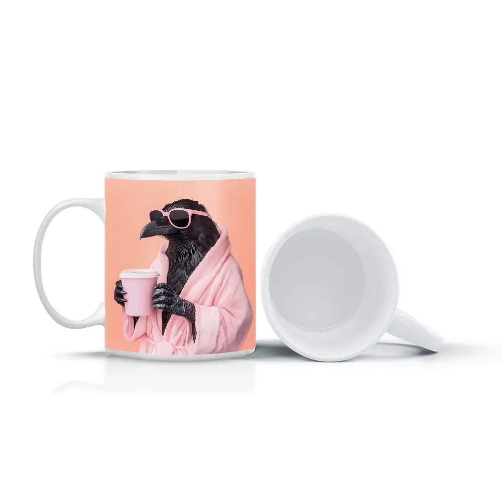 Raven In Pink Robe Holding Coffee Cup – Mugs