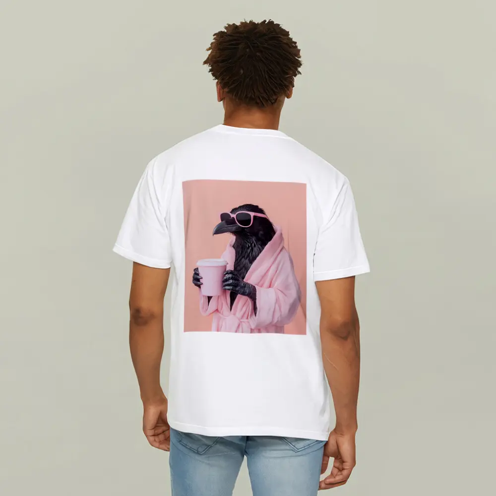 Raven In Pink Robe Holding Coffee Cup – T-Shirts