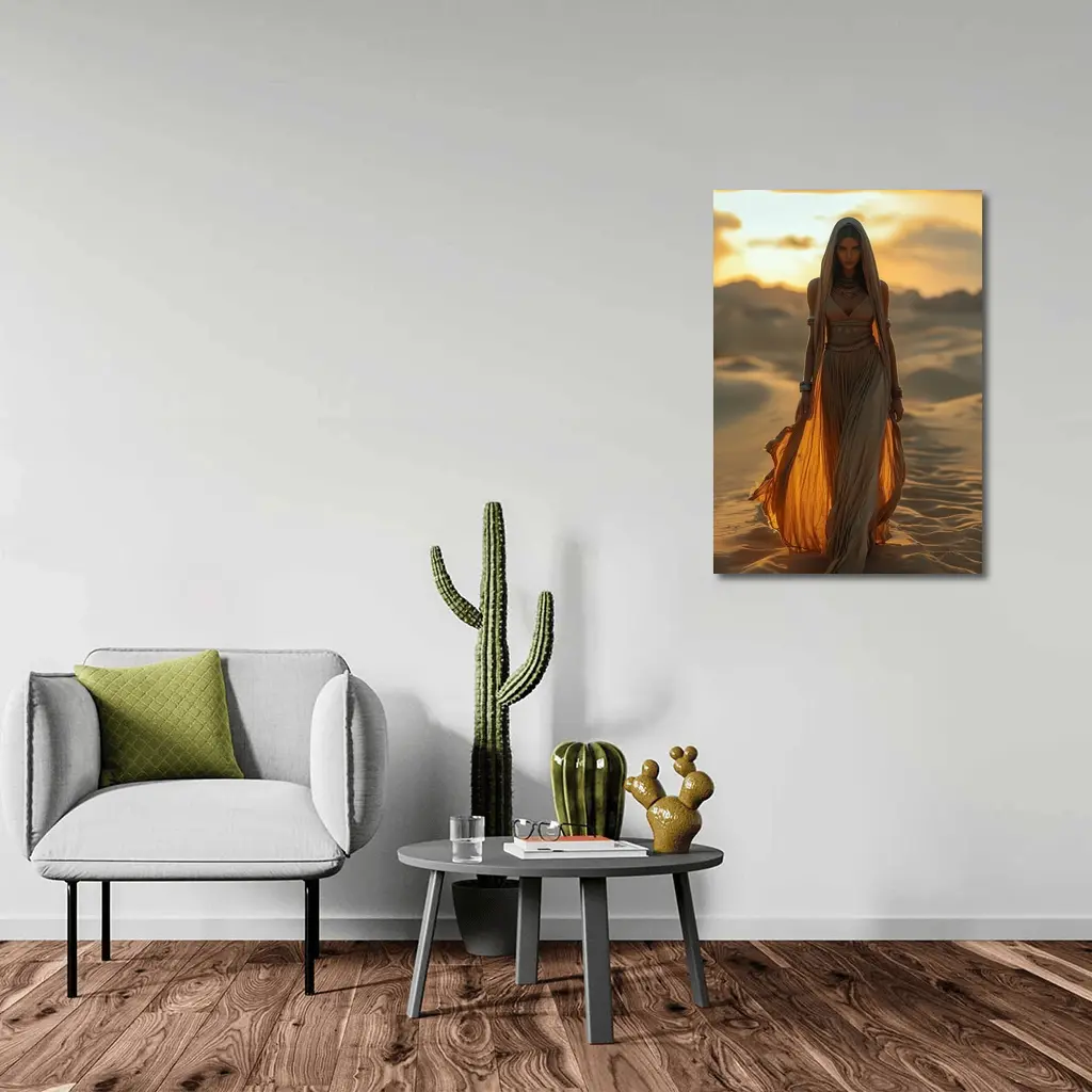 Desert Woman Golden Sand Dunes Sunset – Wall Art