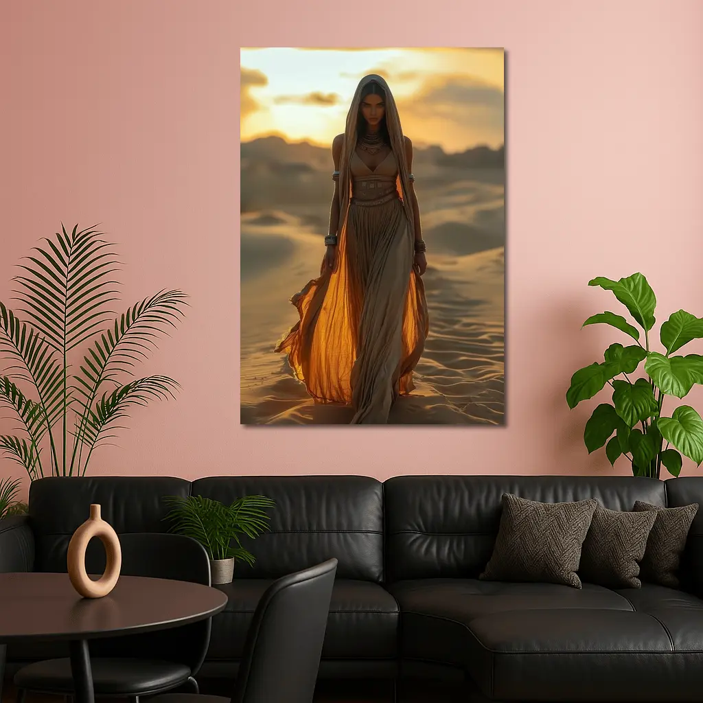 Desert Woman Golden Sand Dunes Sunset – Wall Art