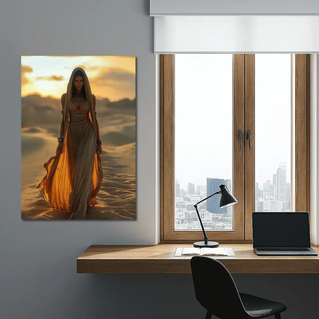 Desert Woman Golden Sand Dunes Sunset – Wall Art